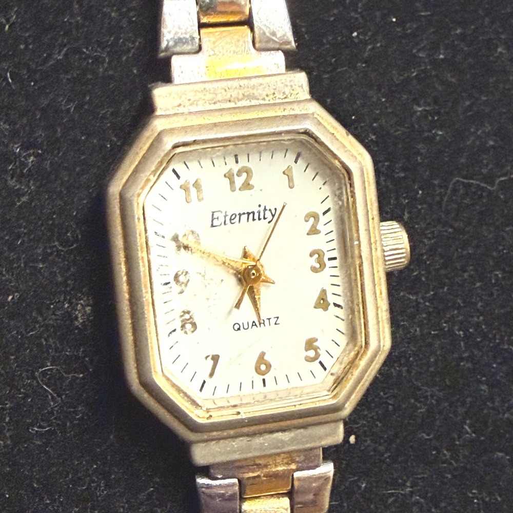 Eternity Quartz Watch Womens Octagonal White Dial Gold Tone Link‎ Band WORKS